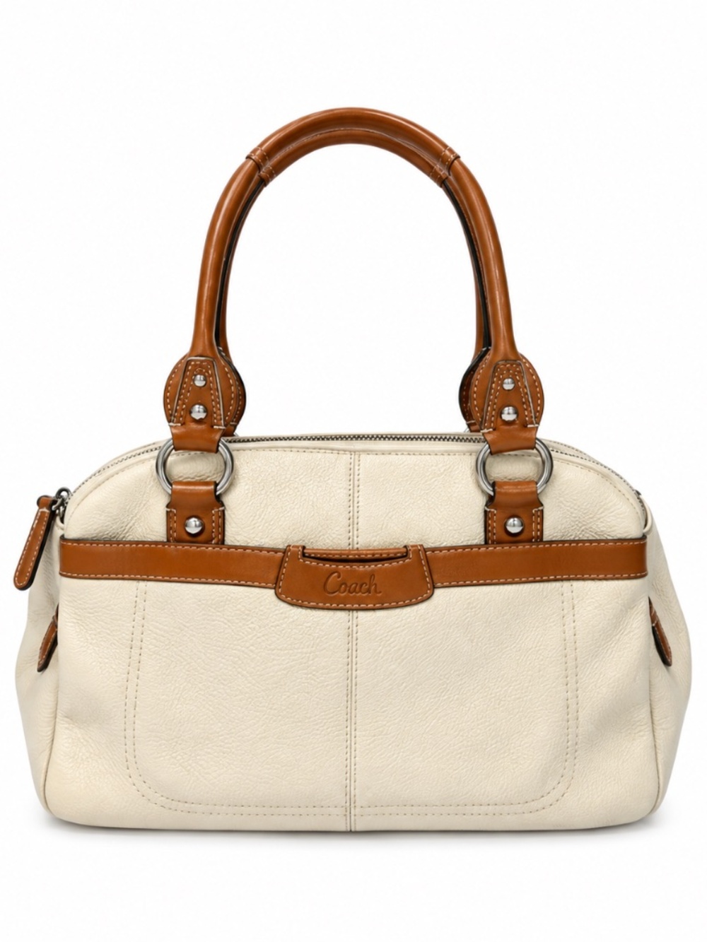 Coach F14685 Cream Pebbled Leather Satchel Handbag